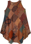 Dusky Brown Mixed Print Sleeveless Patchwork Dress