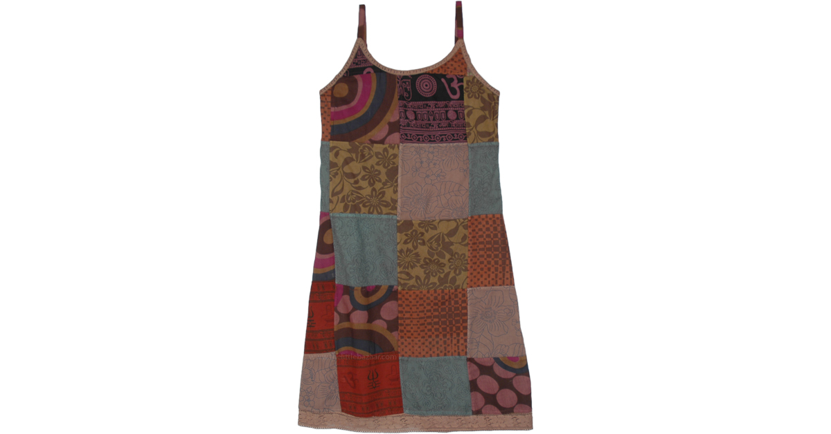 True Earthen Patchwork Hippie Cotton Sleeveless Dress True Earthen Patchwork Hippie Cotton Sleeveless Dress