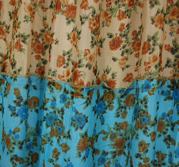 Sleeveless Beige Floral Tiered Cotton Long Dress