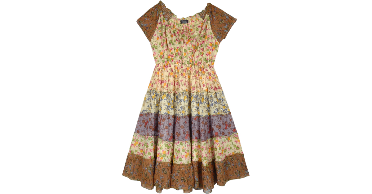 Breeze Tiered Cotton Floral Midi Dress with Cap Sleeves Dresses