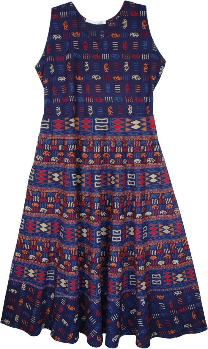 Midnight Carnival Cotton Geometric Sleeveless Dress