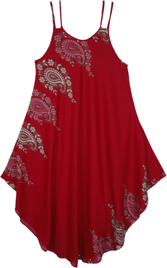 Rufous Red Dual String Paisley Printed Summer Dress