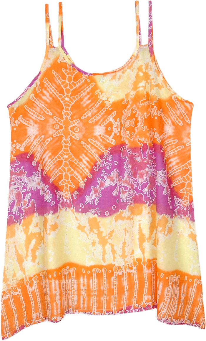 Orange Summer Printed Tie Dye Short Beach Dress