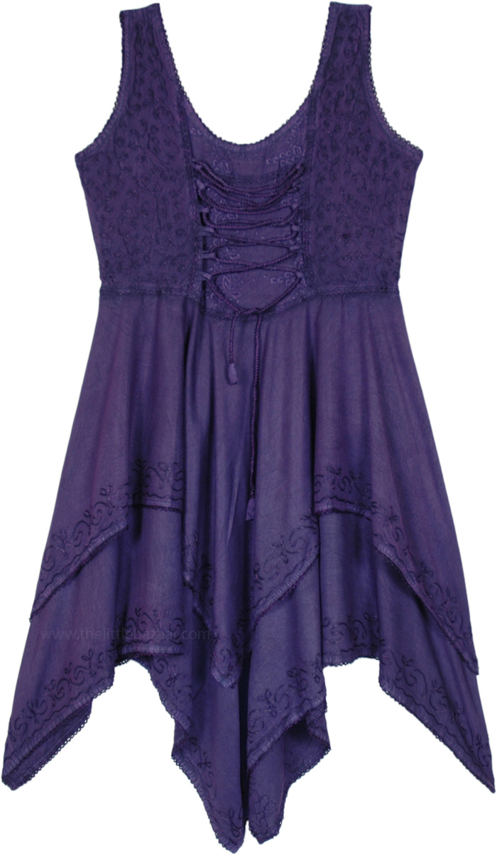 Eggplant Purple High Low Western Dress with Embroidery Details