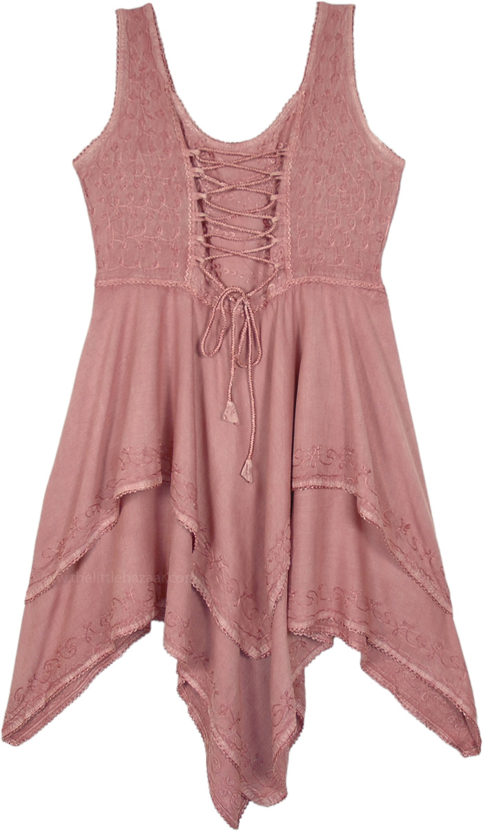 Mauve Pink High Low Western Dress with Embroidery