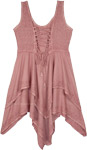 Dusky Pink Asymmetrical Sleeveless Dress [8554]