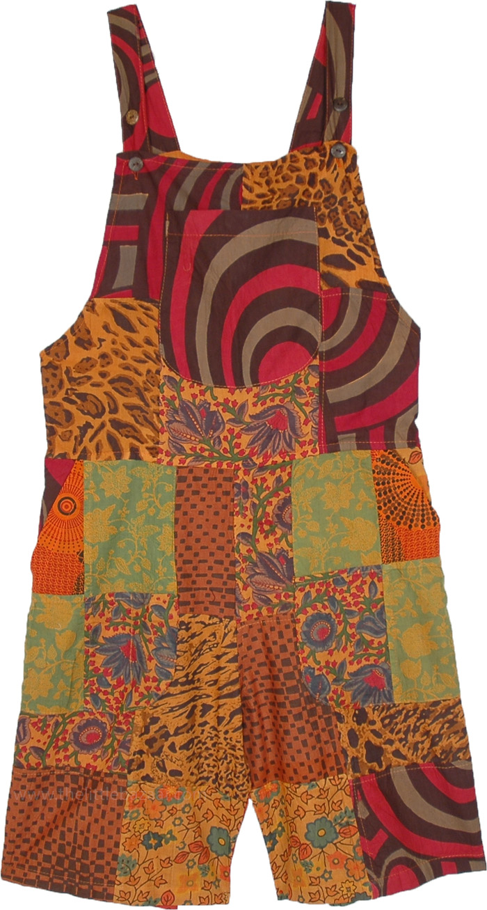 Rising Phoenix Tangerine Romper with Artsy Patchwork