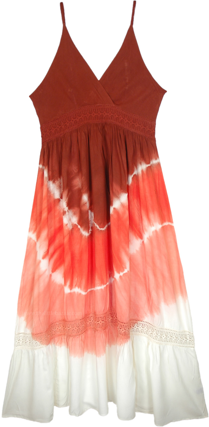 Seismic Red Tie Dye Sleeveless Summer Dress with Lace Details