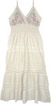 Natural Cotton Dress with Smocked Waist and Lace Tiers