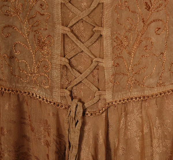 Tan Brown Bohemian Long Tank Dress with Heavy Embroidery