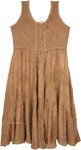 Heavily Embroidered Rayon Dress in Light Brown Color [8602]