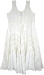 Embroidered Rayon Dress in White with Lace Details [8603]