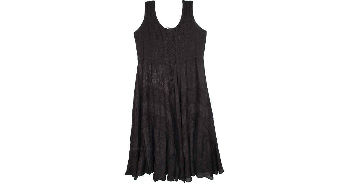 Black Renaissance Sleeveless Tank Dress with Heavy Embroidery | Dresses ...