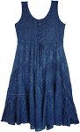 Heavily Embroidered Rayon Dress in Denim Blue Color [8605]
