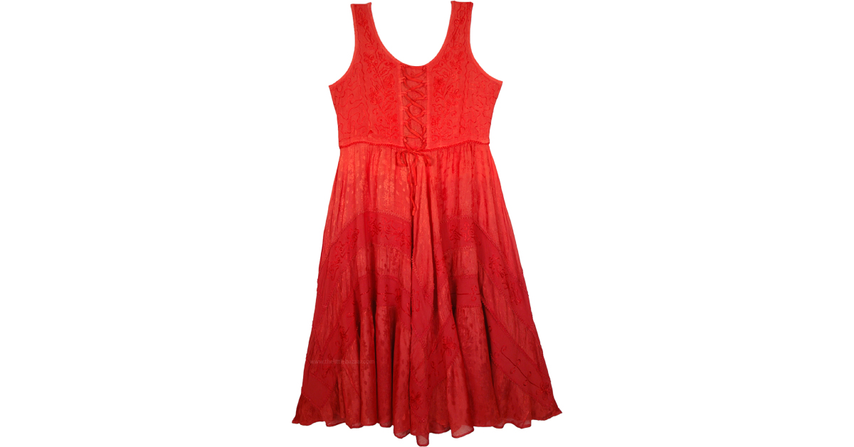 Peppy Red Ombre Rayon Tank Dress with Embroidery | Dresses | Red ...