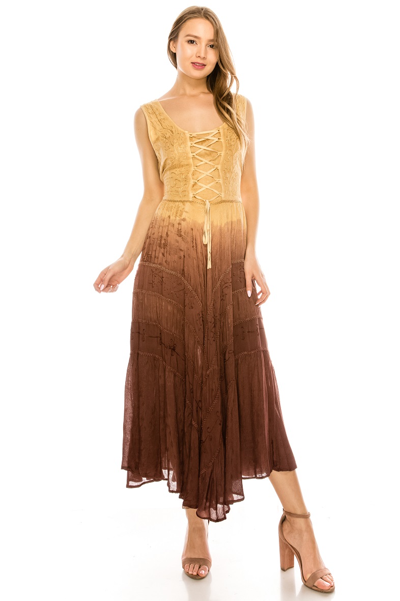 Beige Brown Ombre Rayon Long Tank Dress