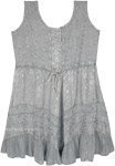 Heavily Embroidered Rayon Short Dress in Grey [8610]