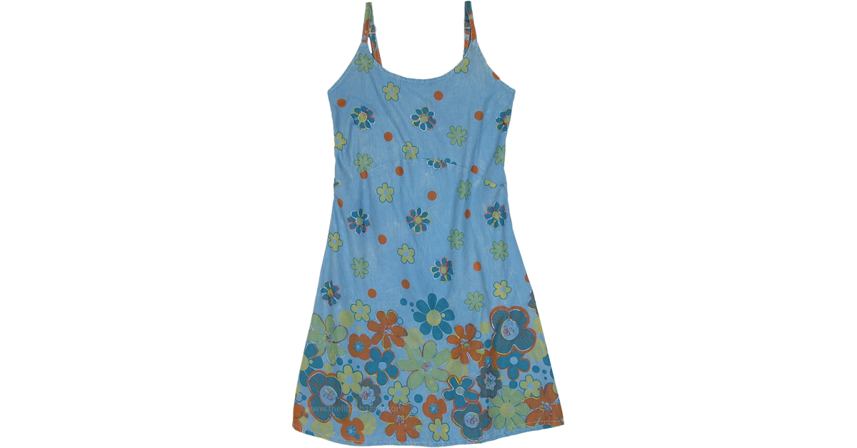 Flower Shower Blue Summer Dress with Embroidery Details | Dresses ...