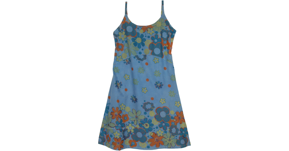 Flower Shower Blue Summer Dress with Embroidery | Dresses | Blue ...