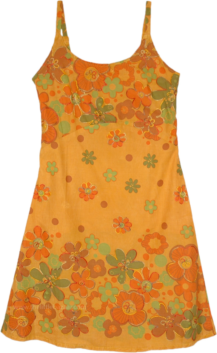 Merigold Bloom Floral Printed Summer Dress with Embroidery, Dresses, Orange