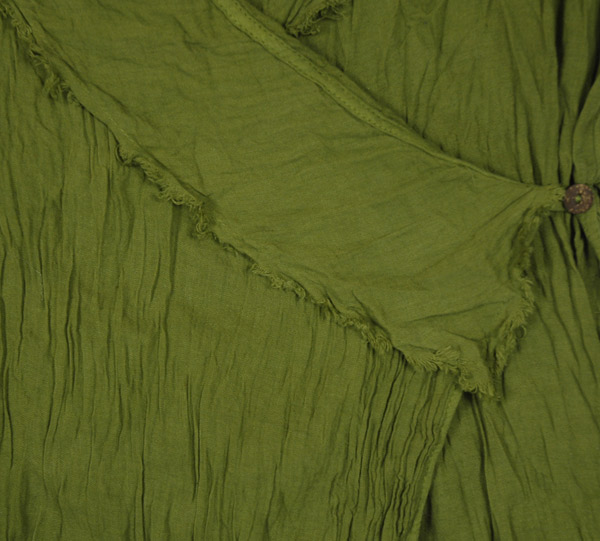 Moss Green Sleeveless Bohemian Crinkled Cotton Cardigan