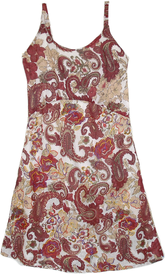 Cherry Garden Summer Dress with Paisley Print and Embroidery