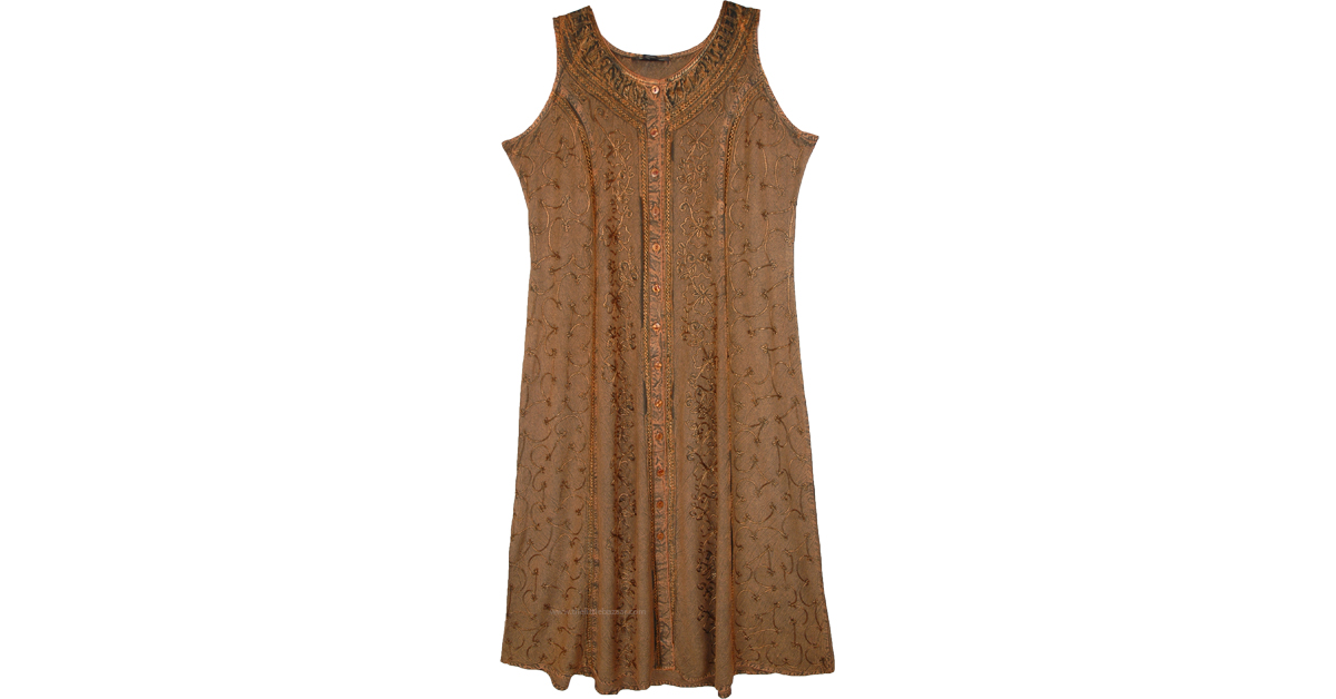 Plus Size Rustic Carnival Rayon Maxi Dress with Floral Embroidery by TLB