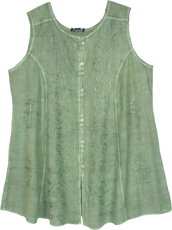 Plus Size Swiss Green Mini Dress with Floral Embroidery