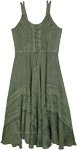 Long Dress in Olive Green with Embroidered Details [8880]