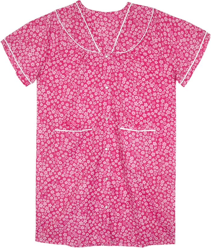Free Flowing Floral Duster Dress with Snap Front in Pink