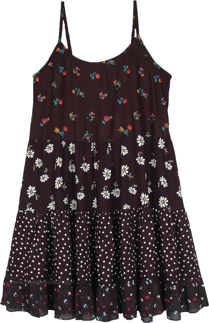 Ebony Patchwork Rayon Dress with Smocked Back