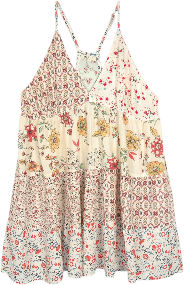English White Flower Patchwork Tunic Dress