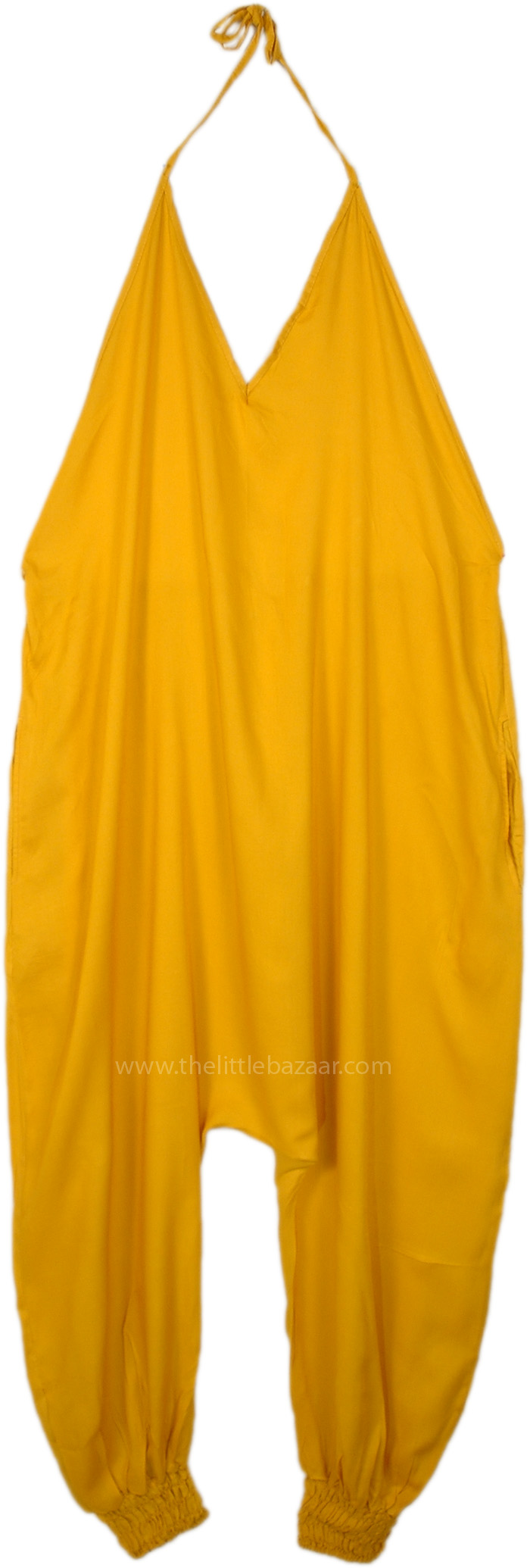 Yellow Summer Harem Halter Jumpsuit