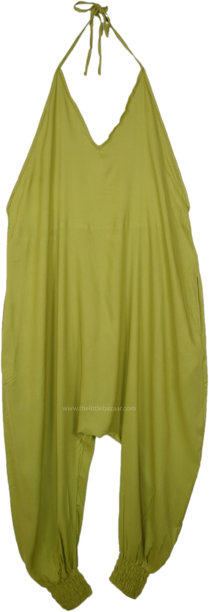 Green Glow Summer Harem Halter Jumpsuit