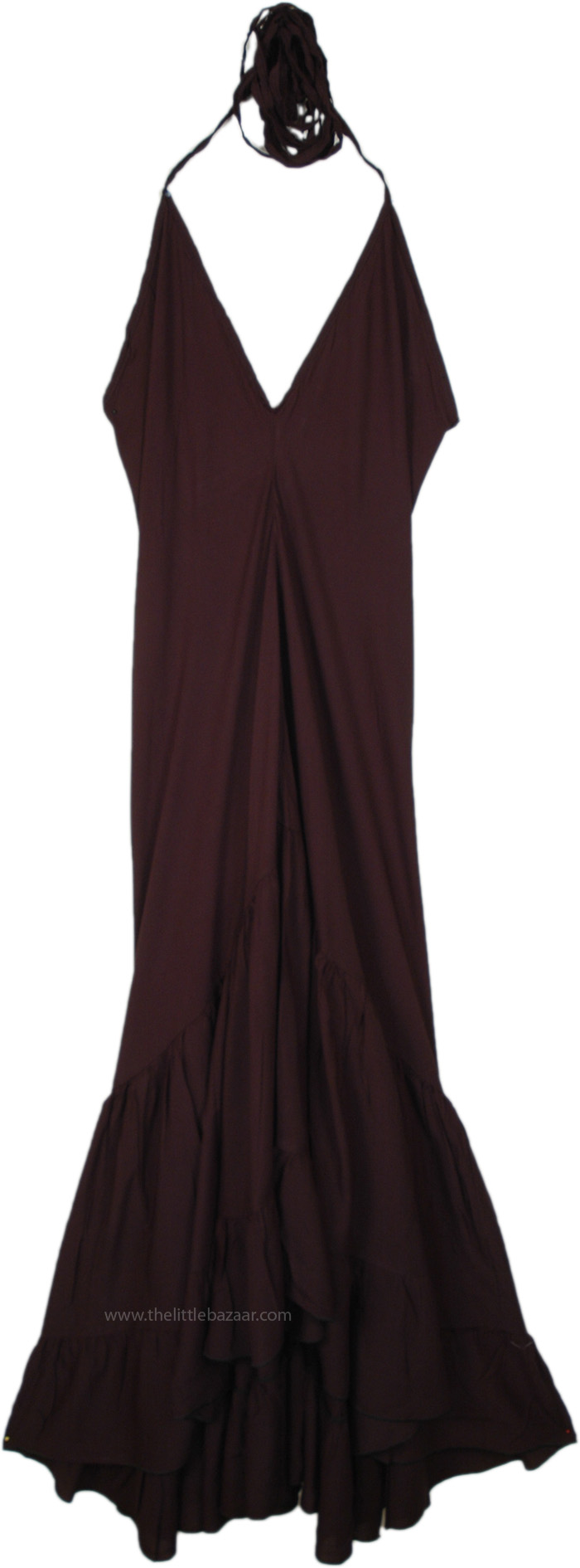 Bohemian Long Black Dress with Tie Belt