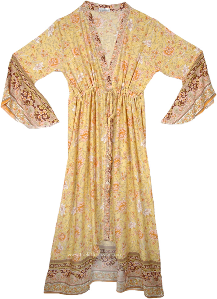 Sunset Floral Kimono Boho Chic Dress