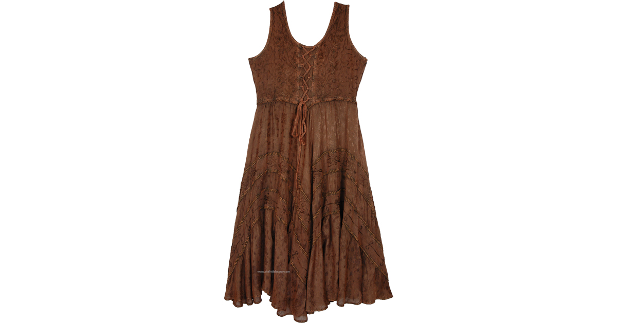 Cinnamon Coffee Bohemian Long Tank Dress with Heavy Embroidery ...