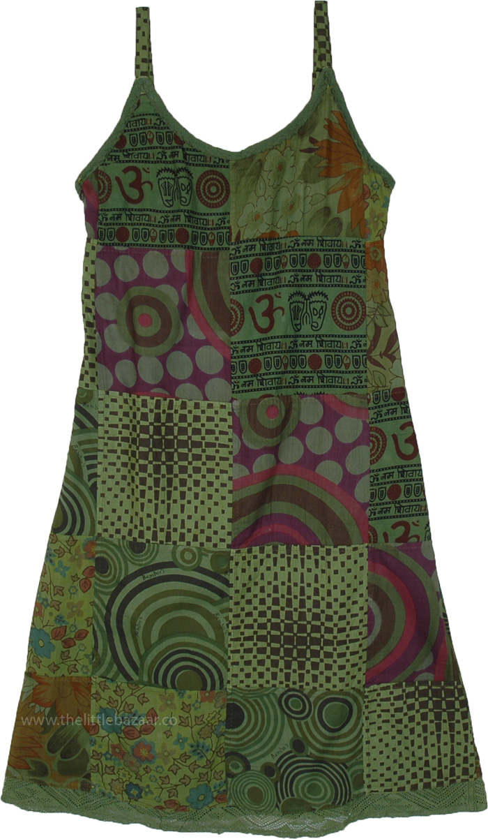 Green Woodlands Patchwork Hippie Dress, Dresses, Green