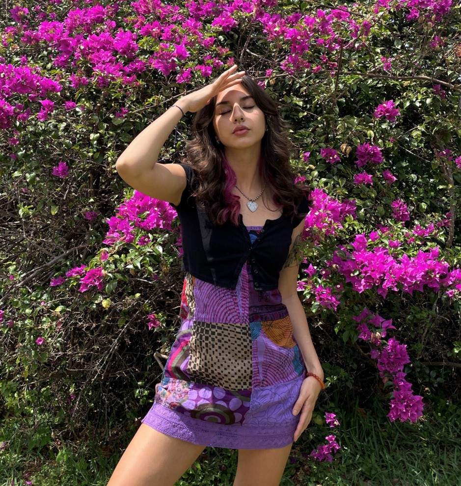 Purple Short Dress in True Hippie Patchwork