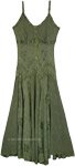 Green Sleeveless Dress with Lace Details and Adjustable Straps [9194]