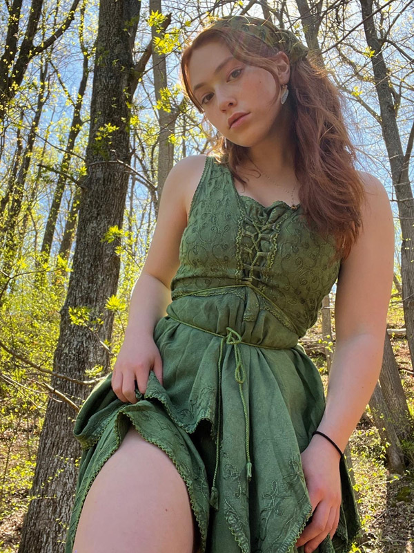 Vintage Green High Low Western Dress with Embroidery