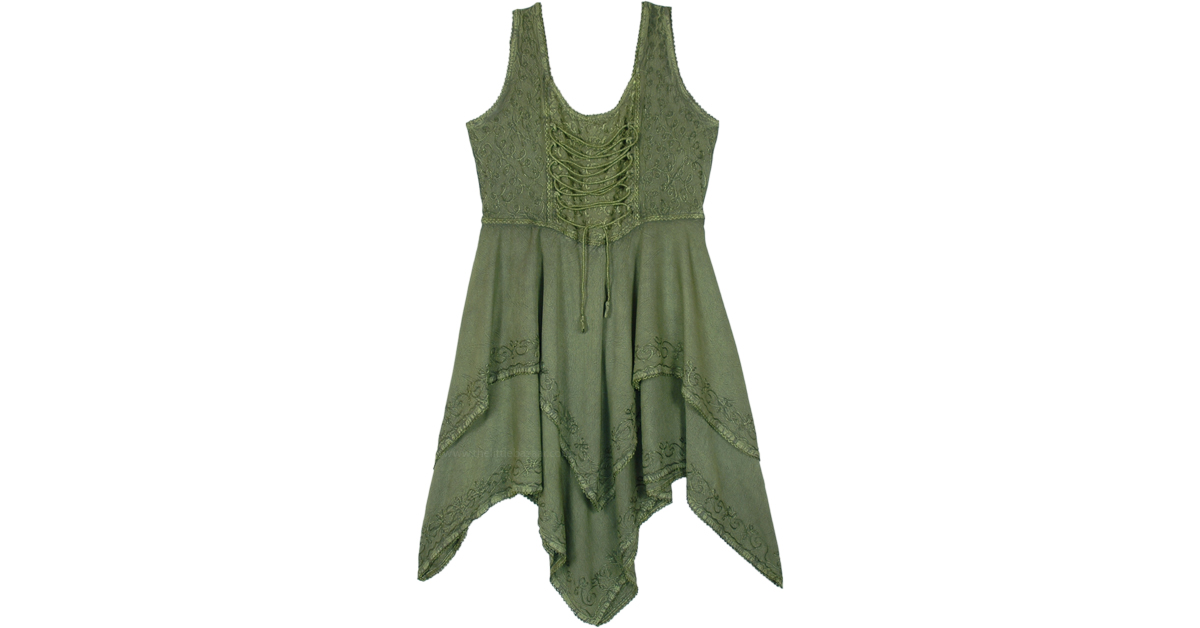 Vintage Green High Low Western Dress with Embroidery Dresses Green