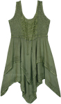 Vintage Green High Low Western Dress with Embroidery