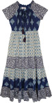 Azure Floral Summer Midi Dress in Cool Breezy Tones [9307]
