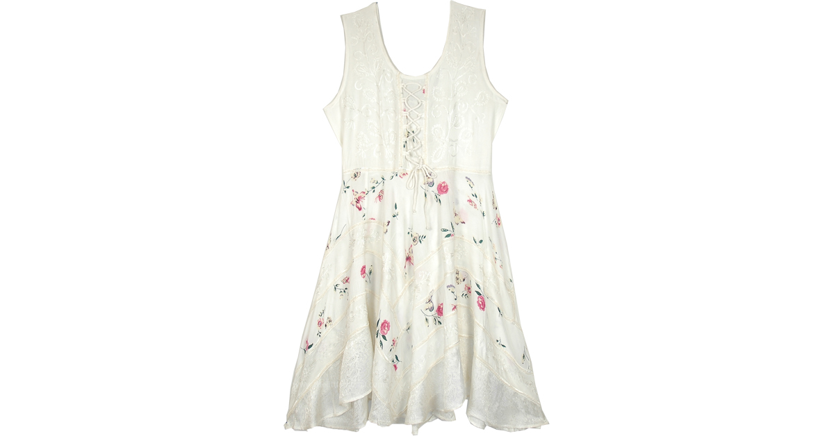 Vanilla Cream Summer Dress with Floral Print Dresses White