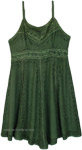 Short Dress in Olive Green with Embroidered Details [9326]