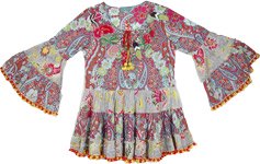 Multi Pattern Glam Summer Dress with Pom-poms [9403]