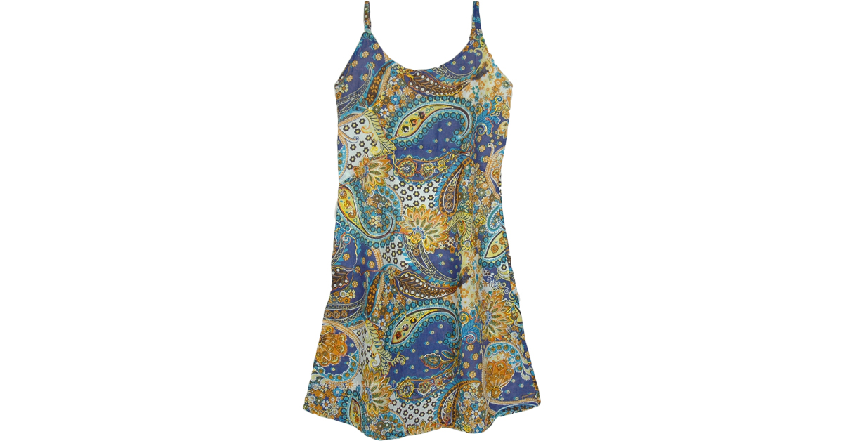 Blue Iris Bright Cotton Dress with Embroidery Details | Dresses ...