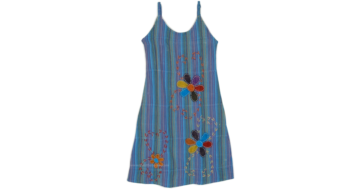 Blue Curacao Summer Dress with Floral Embroidery | Dresses ...