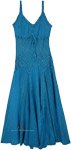 Blue Sleeveless Dress with Lace Details and Adjustable Straps [9839]